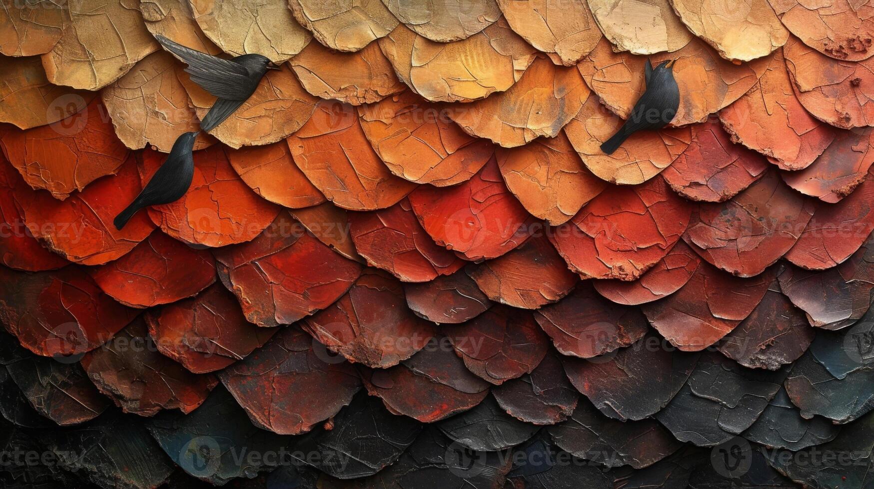 Texture of overlapping wings in varying shades of brown creating a dynamic pattern as a bird swarm takes flight photo