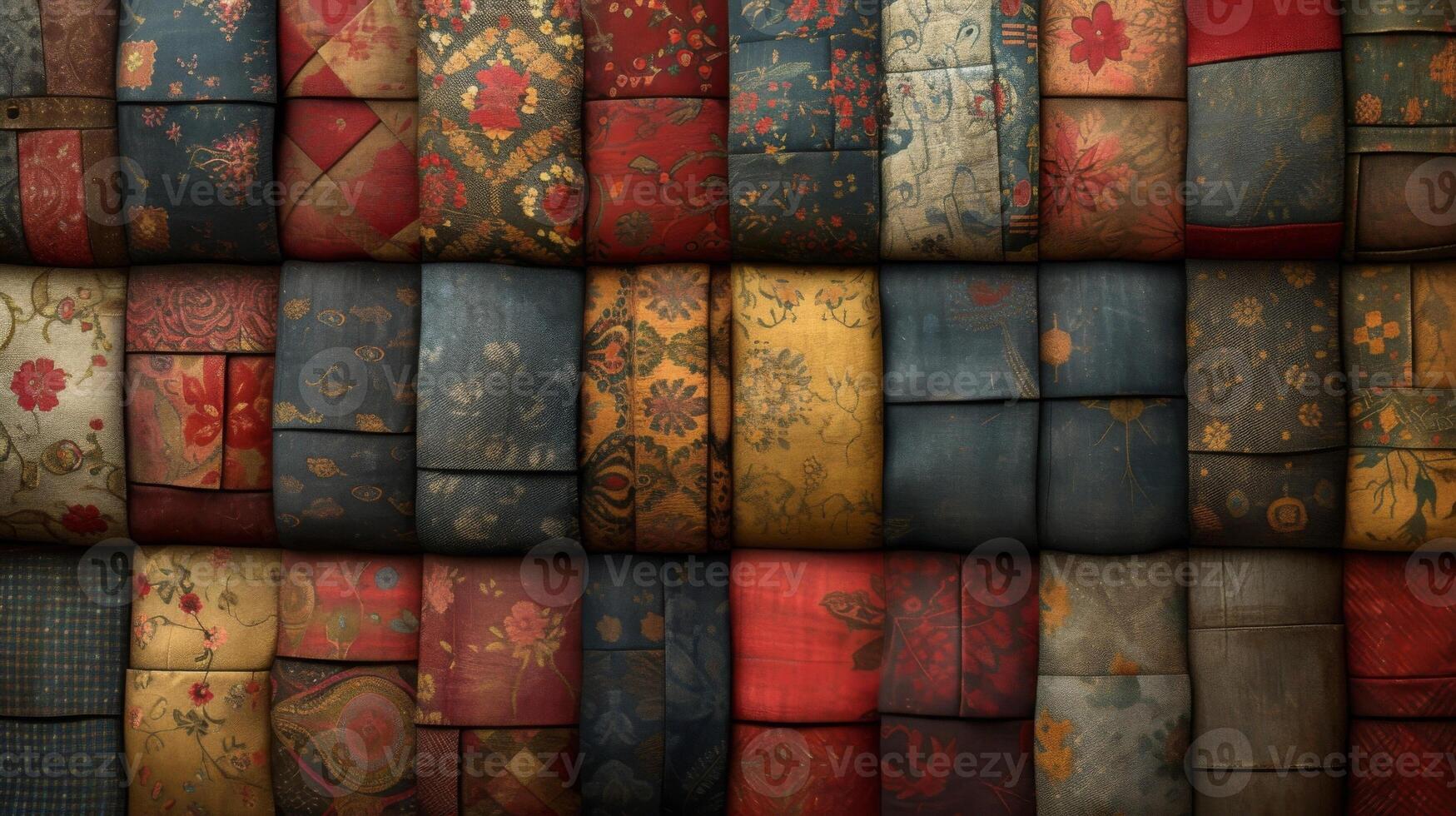 Texture of a worn quilt each patch a different pattern and fabric telling stories of generations past photo