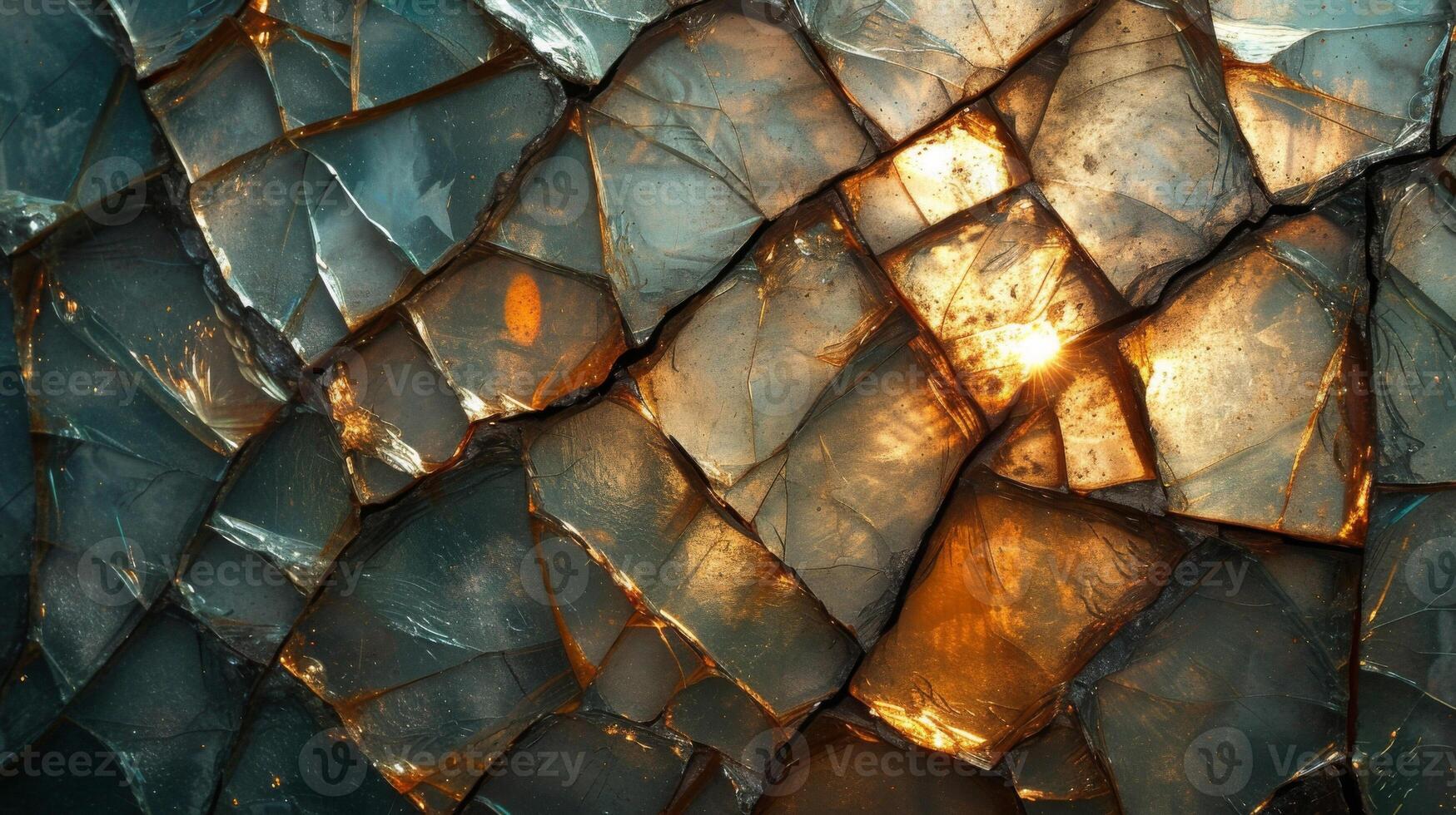 Texture of a cracked mirror with shards reflecting light in unexpected shapes and creating an otherworldly pattern photo