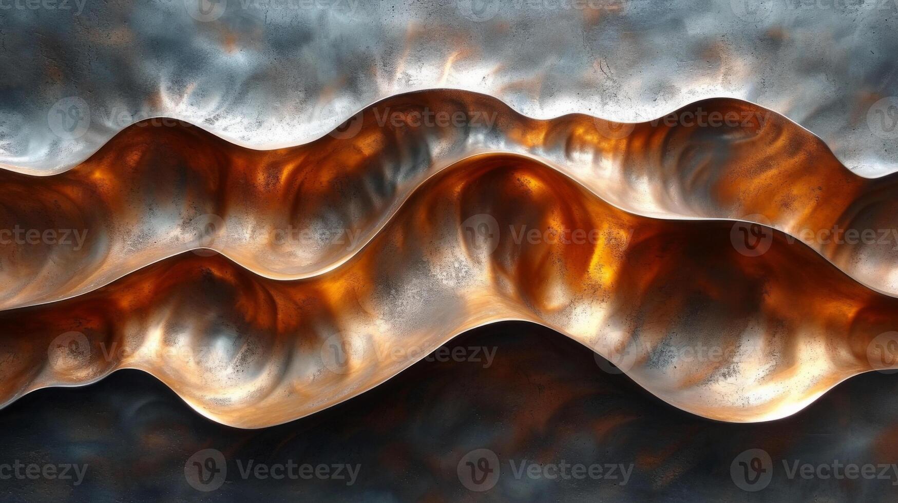 Closeup of a bronze metallic texture rippled and undulating catching the light in a dazzling display photo