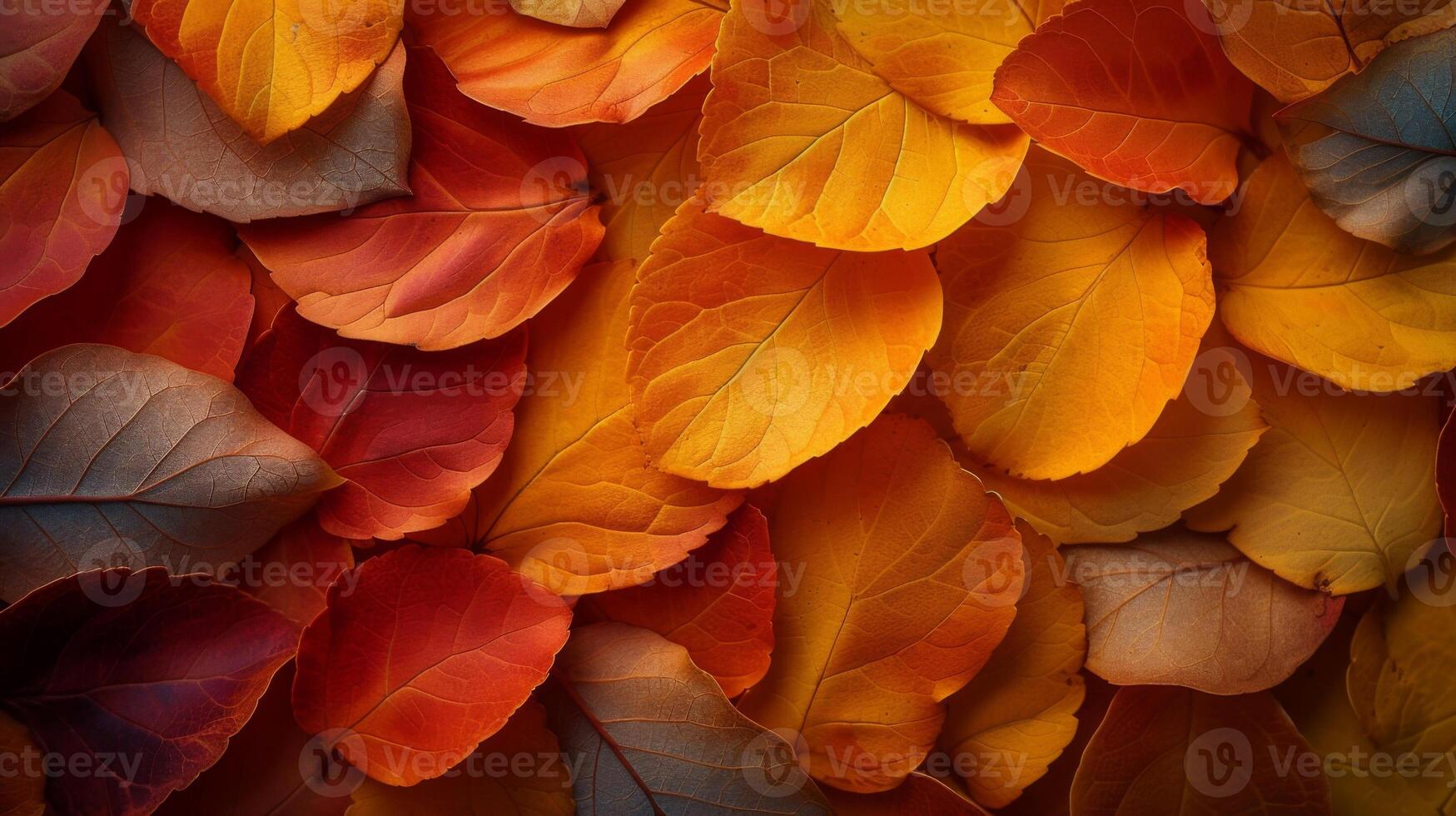 Texture of a of overlapping autumn leaves each one a testament to the changing seasons and the cycle of growth and renewal photo