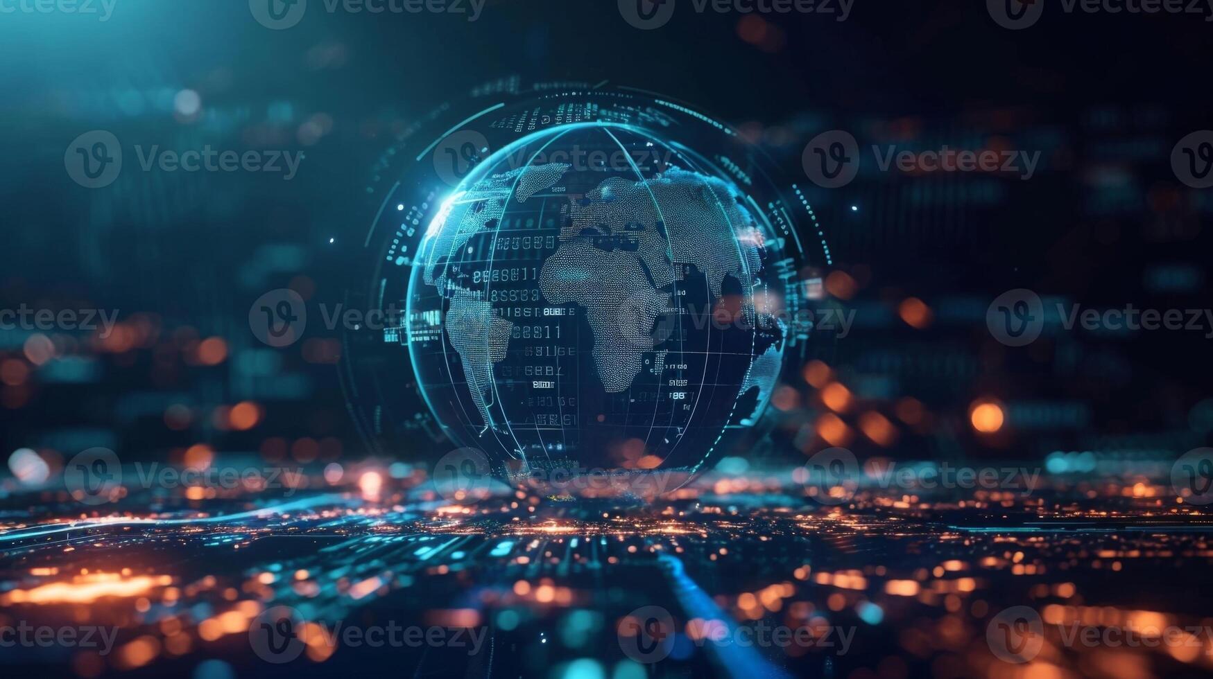 A hologram of a globe with various currencies orbiting it representing the global scope of the investment strategies being discussed photo