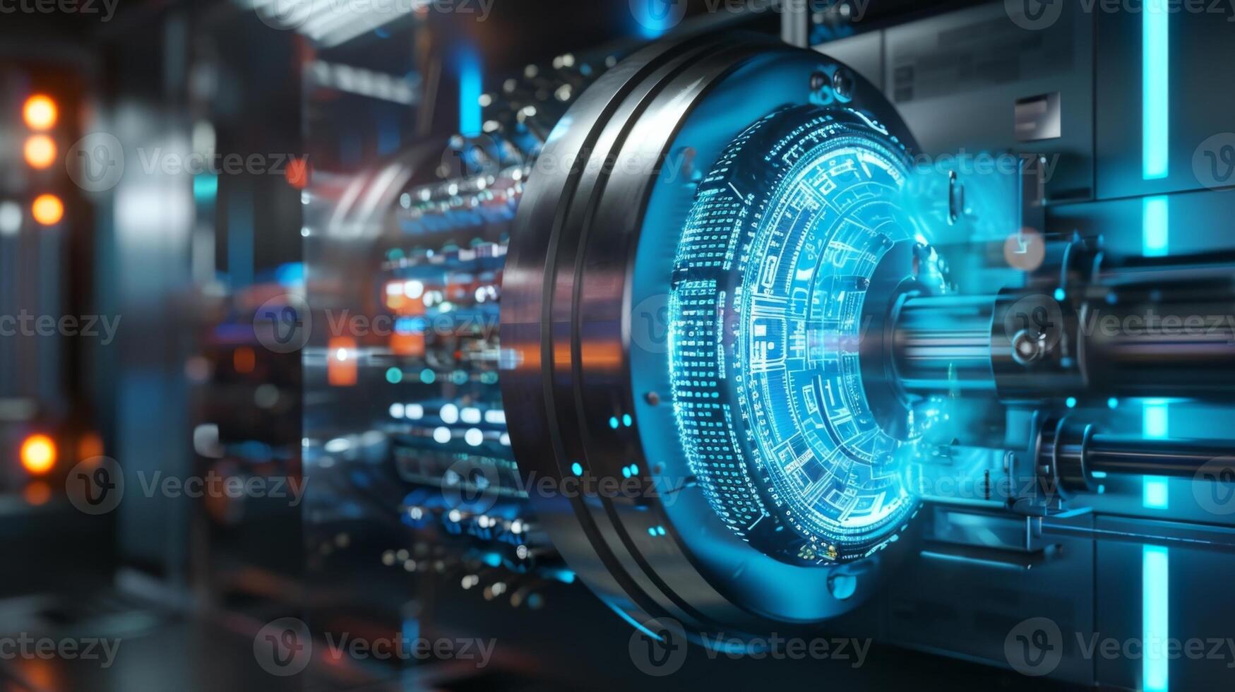 A threedimensional virtual bank vault appearing in midair emphasizing the secure and futuristic aspect of wealth management through augmented reality photo