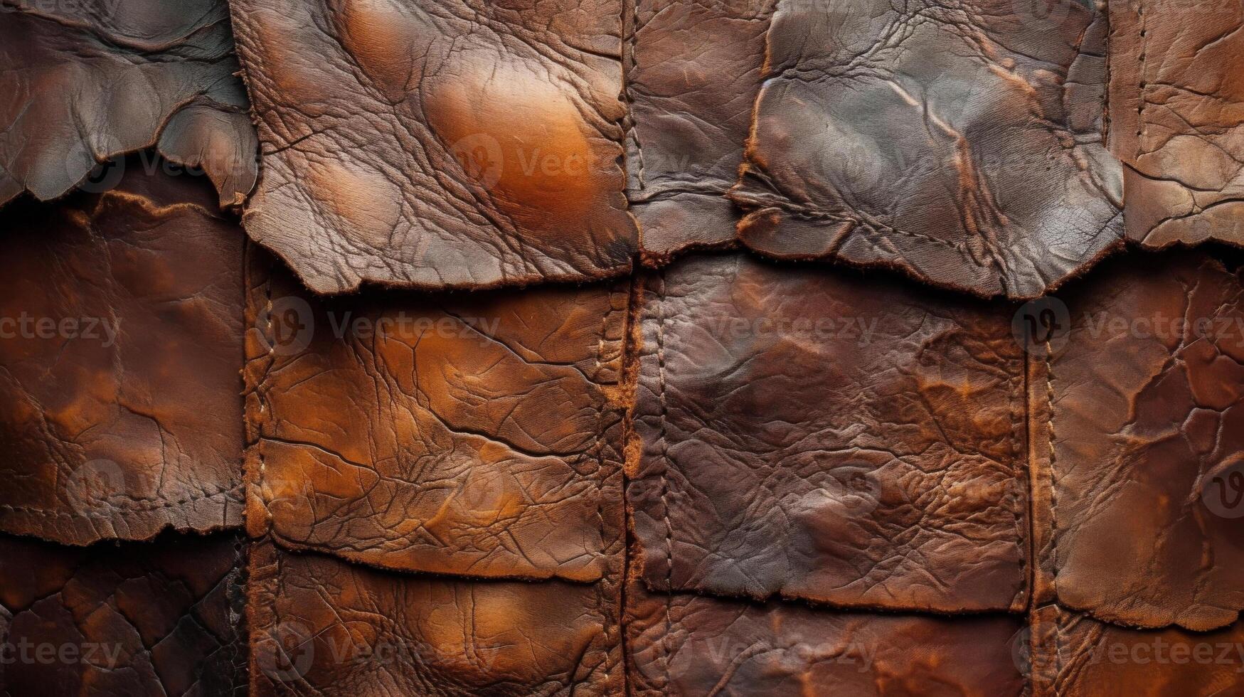 Texture of weathered leather featuring a patchwork of creases and imperfections that tell a story of use and wear photo