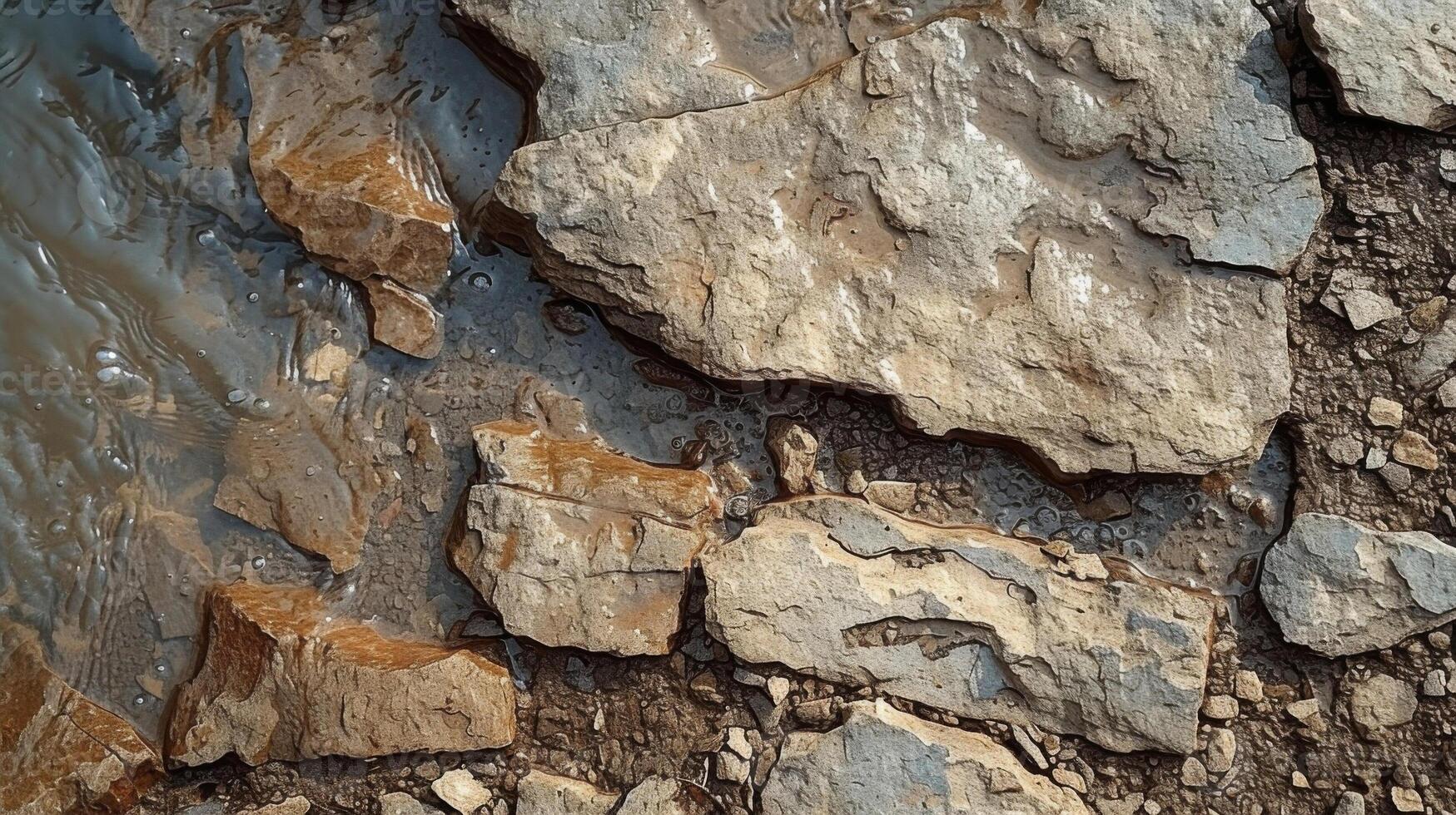 Closeup of the evolving textures in a bubbling brook from rough pebbles to smooth stones and from gentle currents to turbulent rapids photo