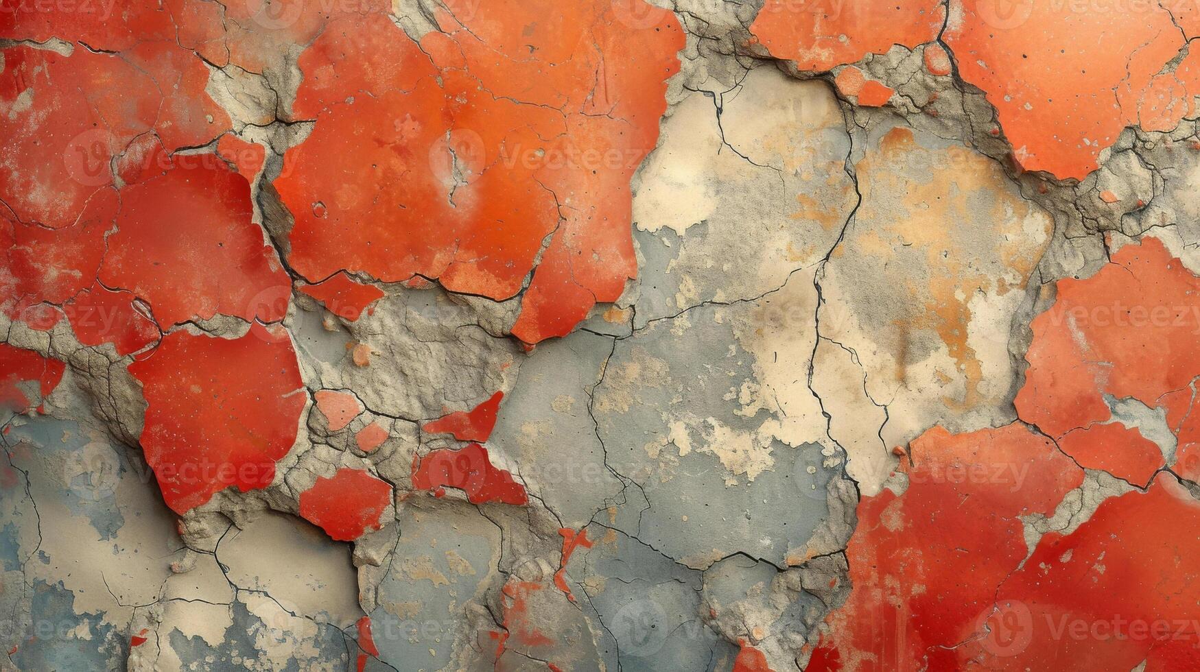 Texture of a weathered stone surface showing intricate cracks and lines that have formed over time. Earthy hues of red orange and cream add depth and character to the texture photo