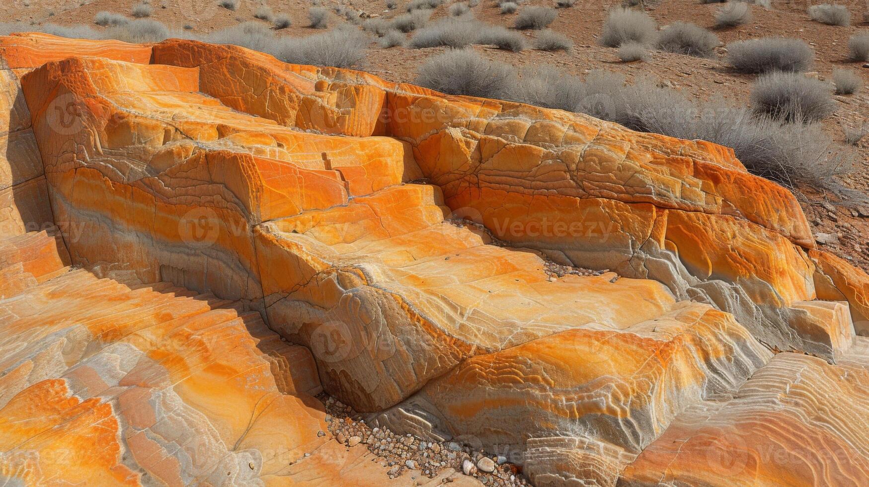 The texture of red sand shows a rugged landscape with deep crevices and layers forming a visual timeline of erosion and weathering over the years photo