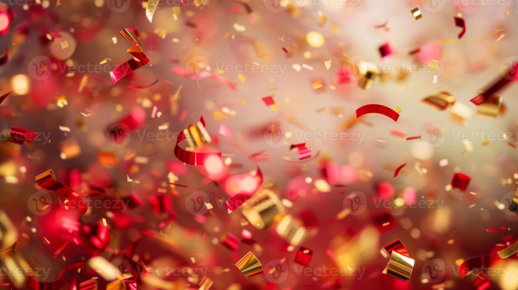 A blurred background of red and gold confetti capturing the festive atmosphere of Singles Day photo