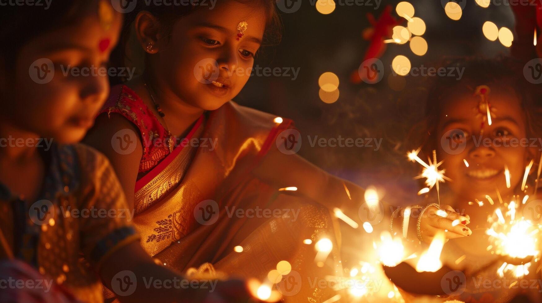 Diwali brings people of all ages together as they join in on the fun and excitement of lighting fireworks and sparklers photo