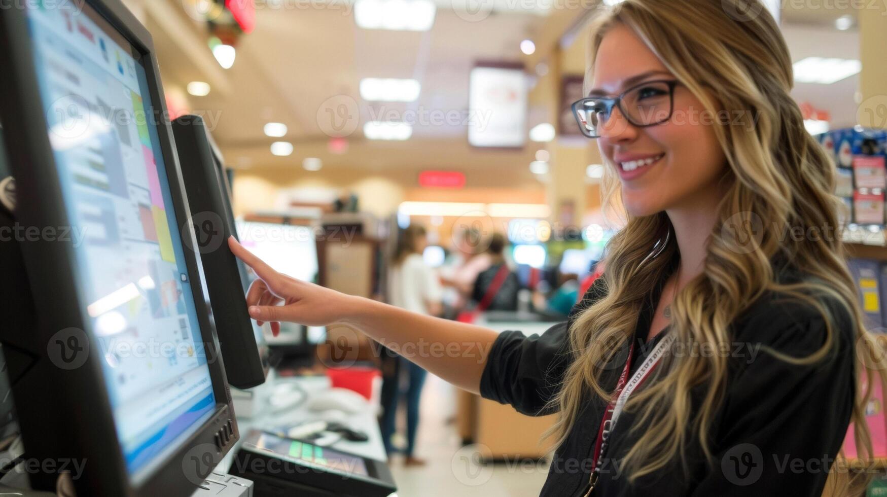 A sales associate demonstrating the latest educational software designed to enhance learning and make studying more efficient photo