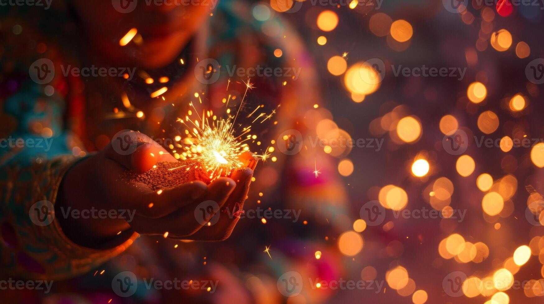 It is also common to see people setting off colorful fireworks during Diwali. The sky gets illuminated with vibrant colors and the sound of firecrackers fills the air creatin photo