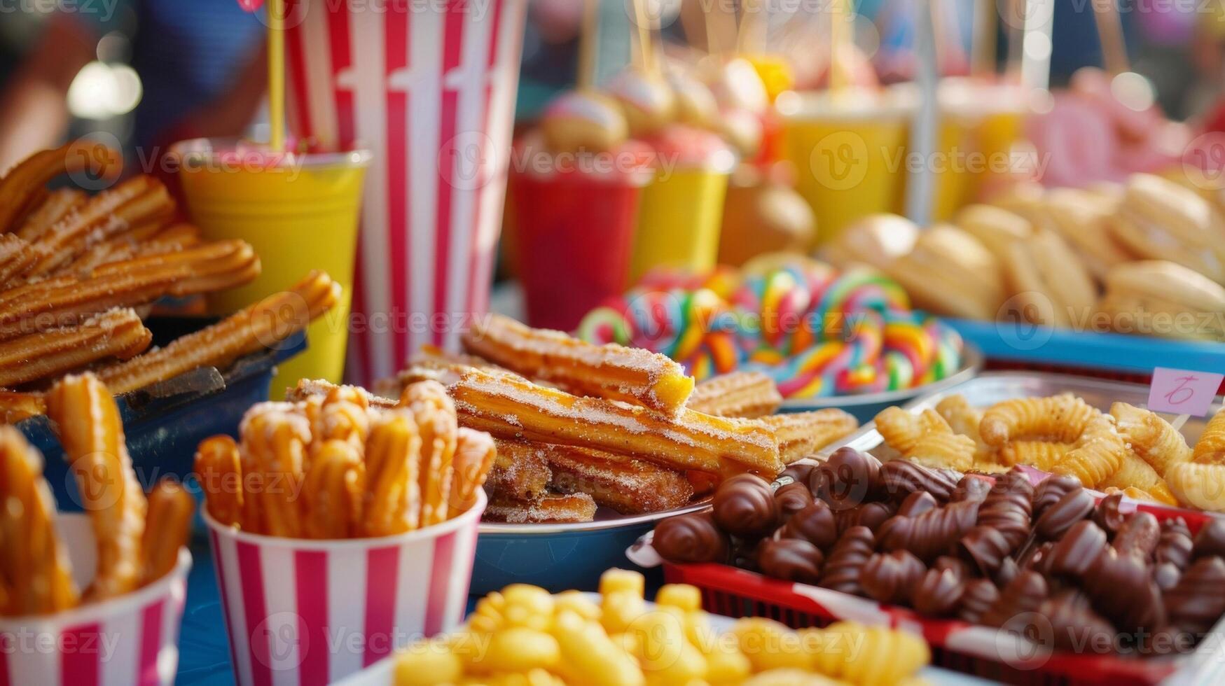A table showcasing delicious and indulgent street food such as churros and empanadas popular choices for fueling up during the long and energetic Carnival celebrations photo