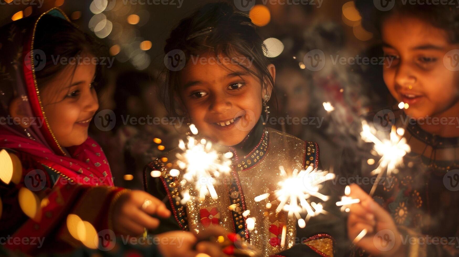 Crackers and sparklers of different shapes and sizes can be seen in the hands of young children and adults alike photo