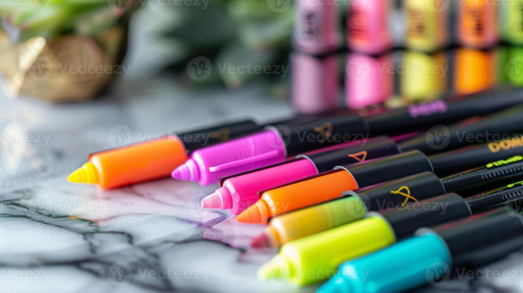 A set of vibrant markers and highlighters perfect for adding a pop of color to notes and study guides photo