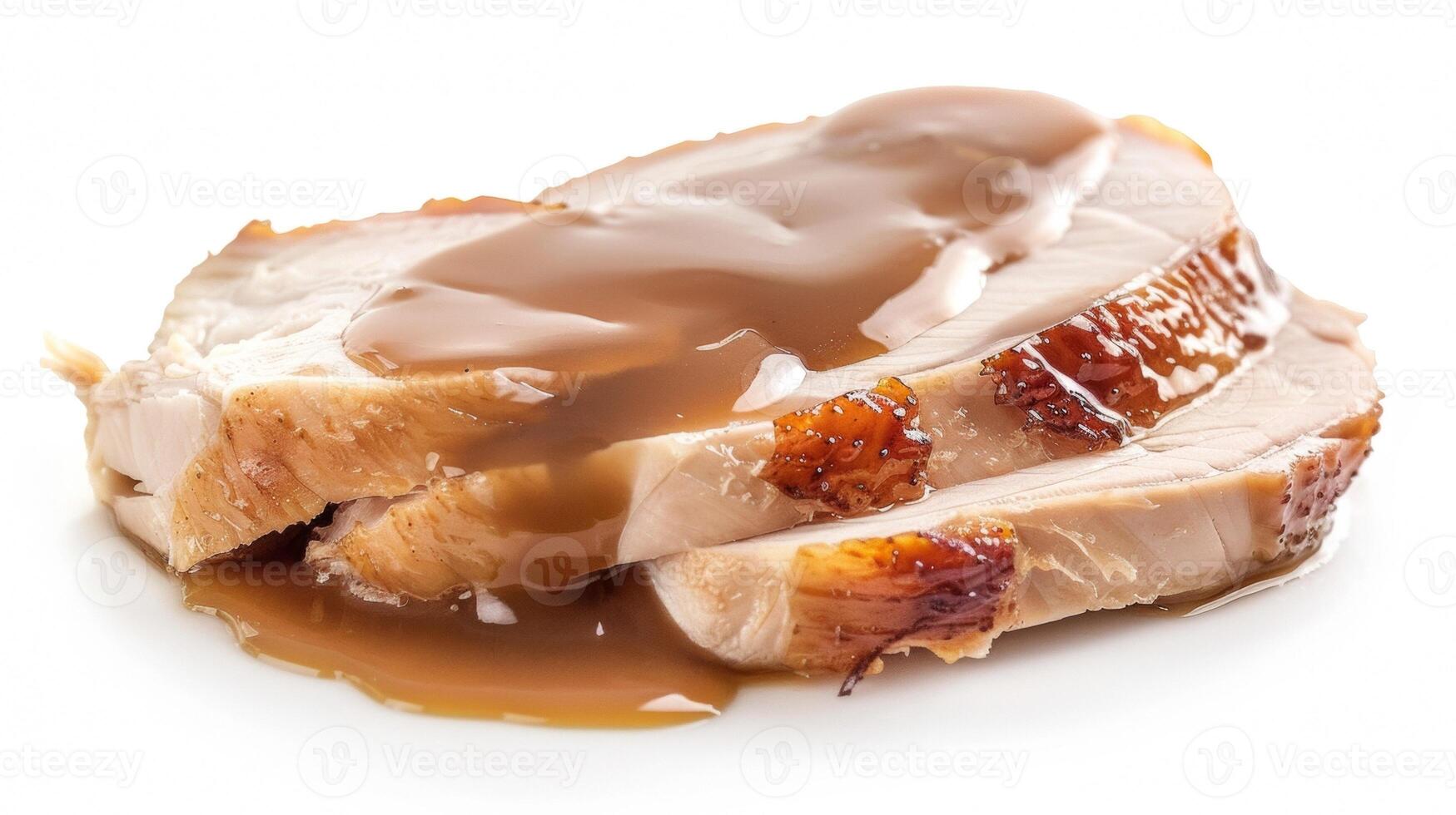 A succulent slice of turkey glistening with savory gravy photo