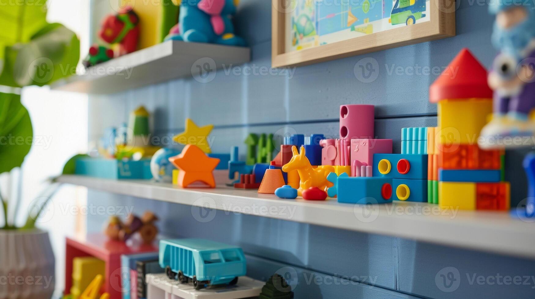 A shelf lined with educational and interactive toys from building blocks to science kits tempts curious young minds to explore and learn on this special day photo