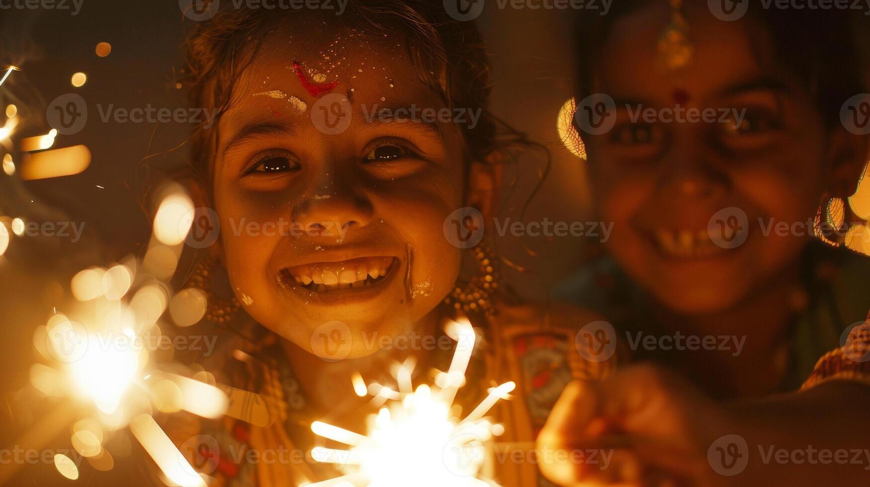 The joyous sounds of laughter and celebration as children play with sparklers and burst firecrackers on the streets during Diwali photo