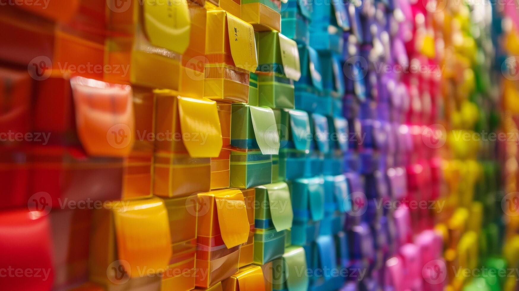 Rows of colorful gift boxes stacked high waiting to be od and exchanged on Boxing Day photo