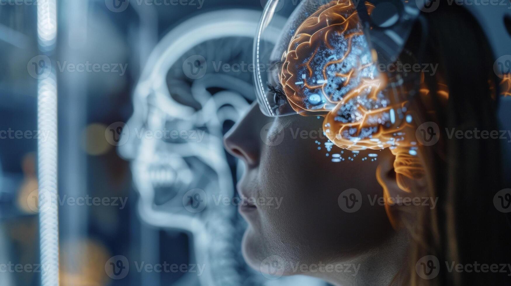 An image of a persons brain with highlighted areas indicating the release of endorphins while using a VR pain management program demonstrating the physiological benefits o photo