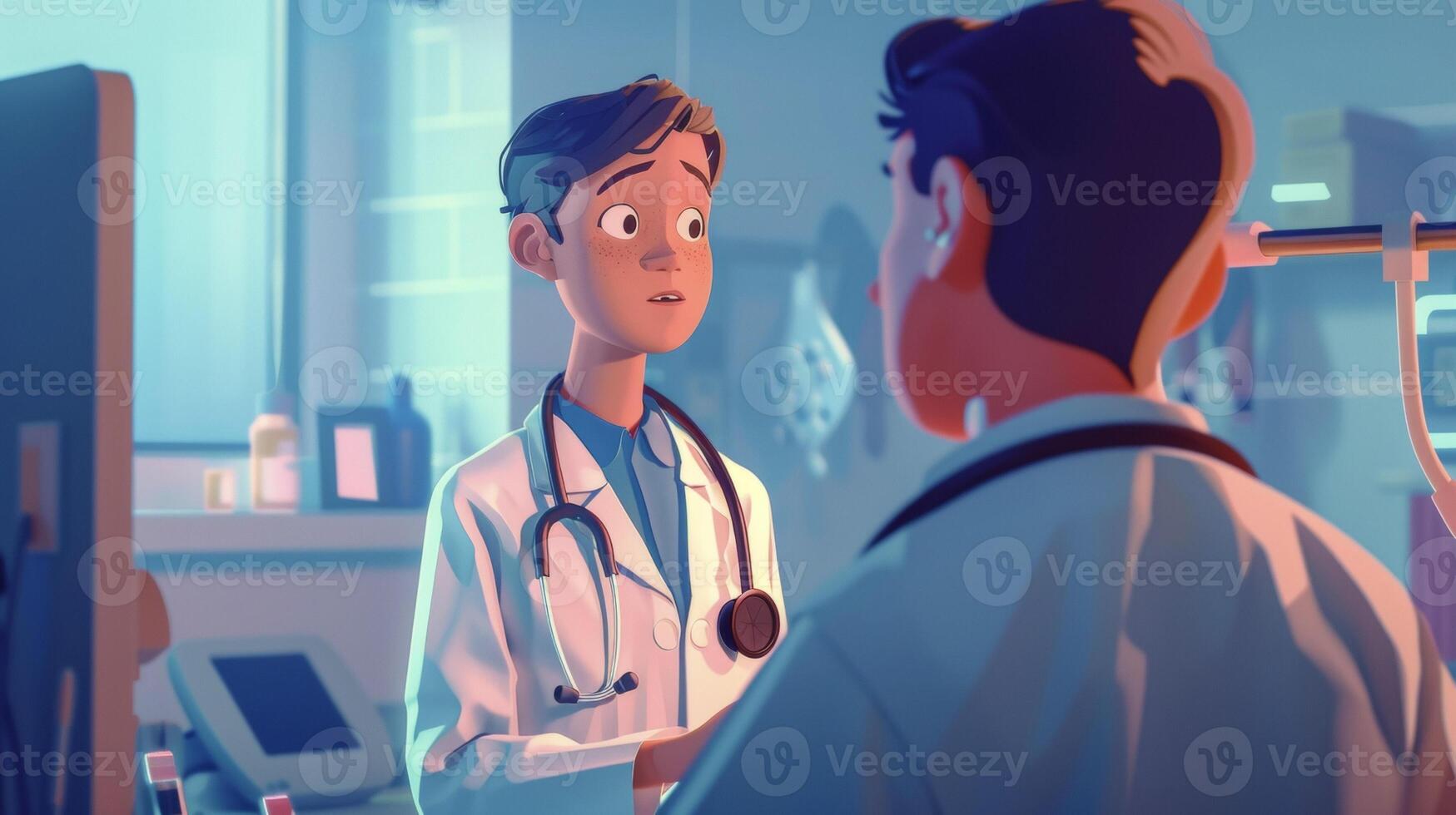 A patient undergoes a physical examination while an AIassisted diagnosis system compares their symptoms to a vast database of known rare diseases photo