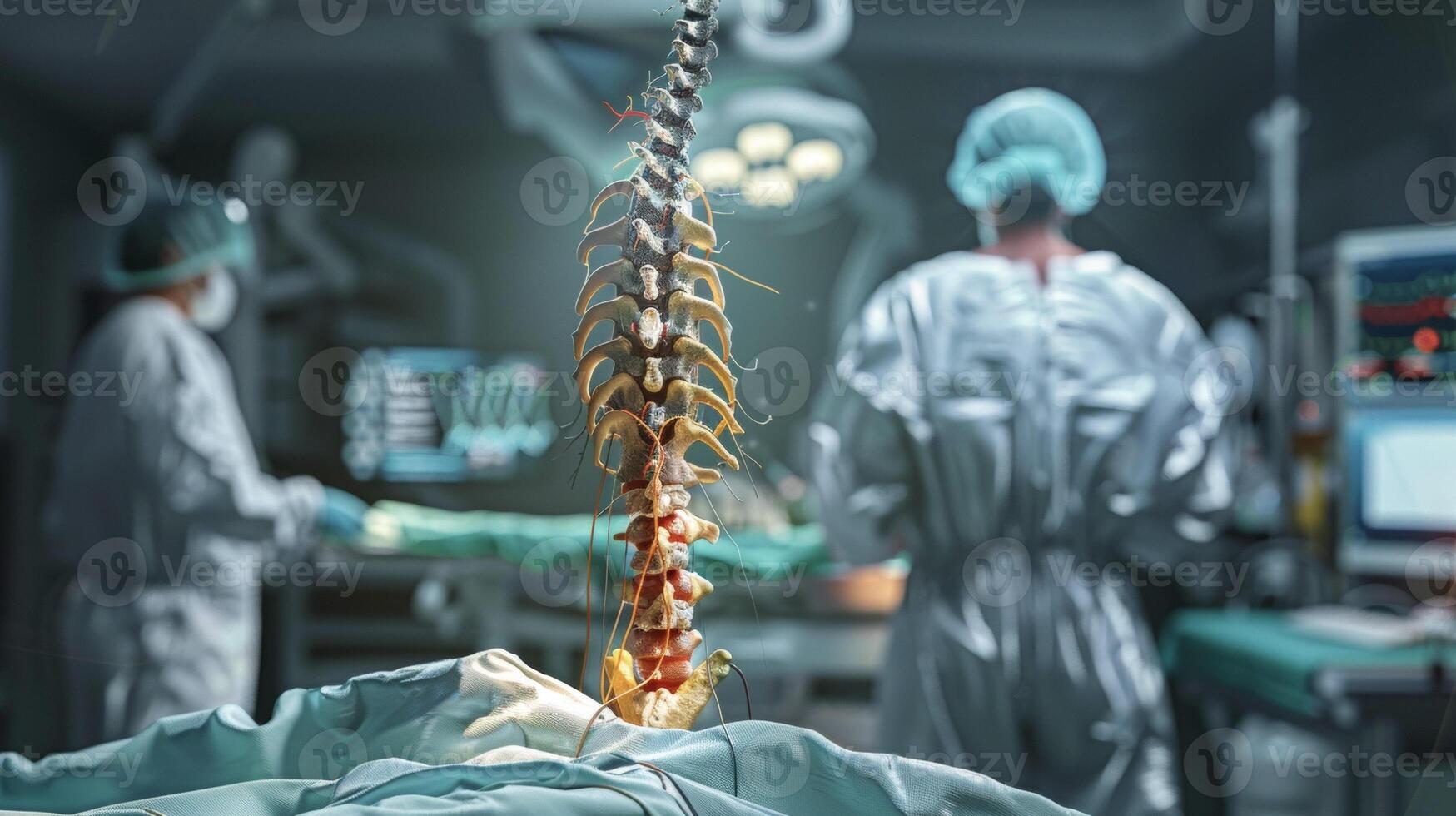 A 3D representation of a patients spinal cord as seen through the augmented reality visualization giving the surgeon a better understanding of the position and potential risk photo