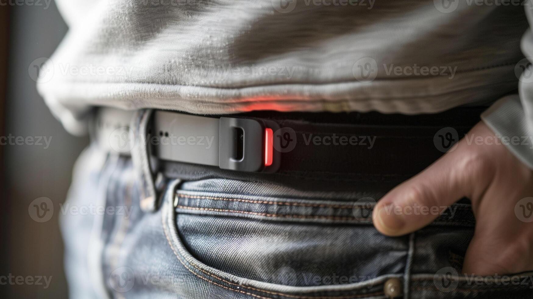 A sensor attached to a belt or waistband tracking posture and sending notifications for correcting slouching or sitting for too long photo