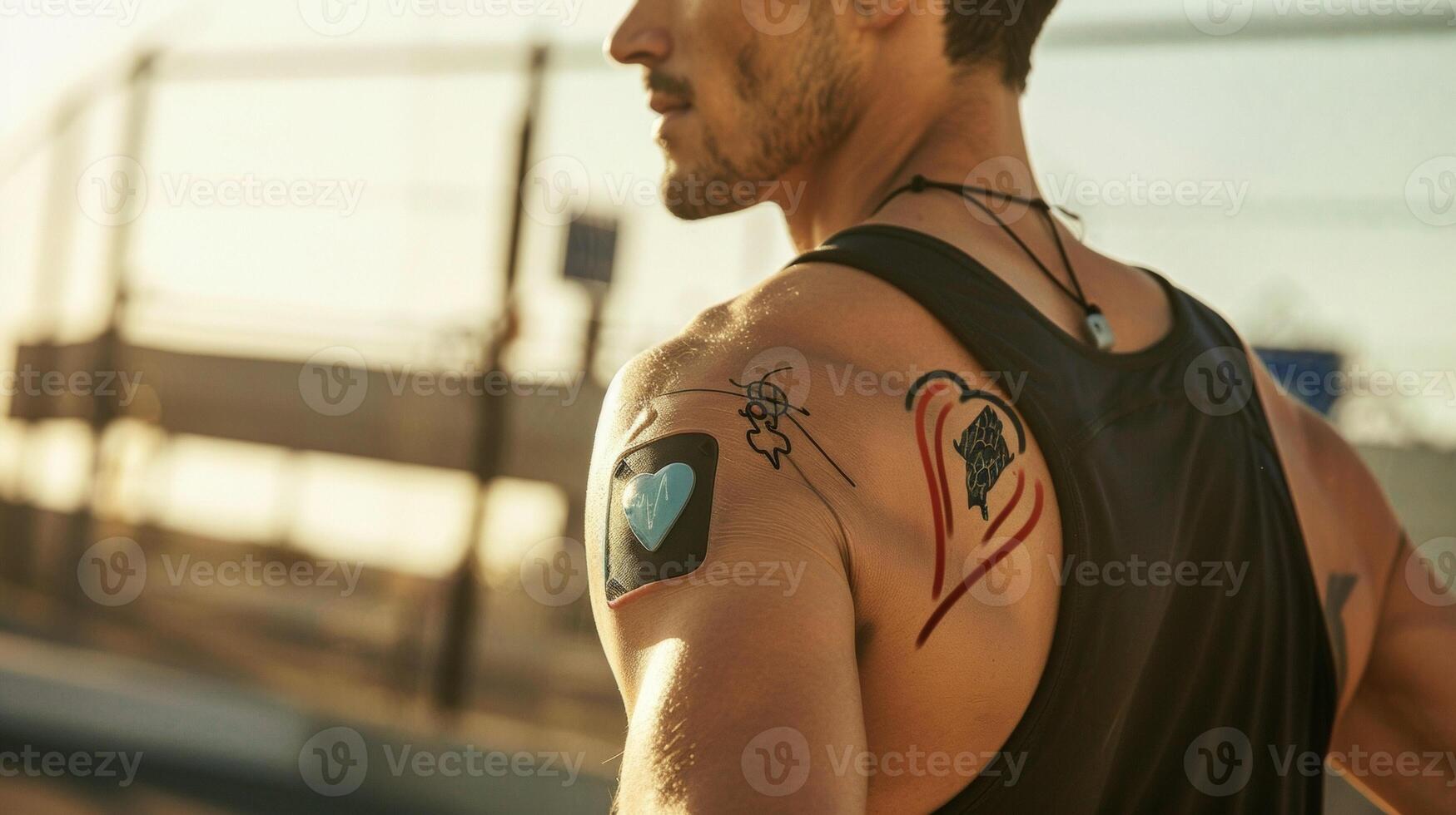 A temporary tattoo with integrated sensors that monitor heart rate and oxygen levels for athletes during workouts photo