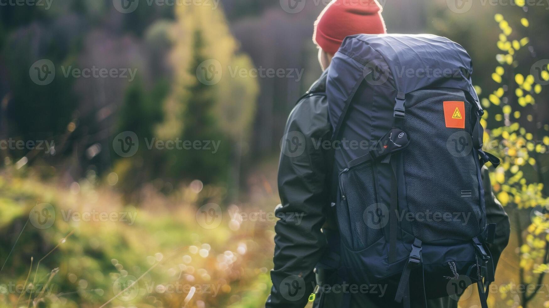 A discreet patch on a backpack s tracking the wearers exposure to harmful UV rays while out hiking or camping photo
