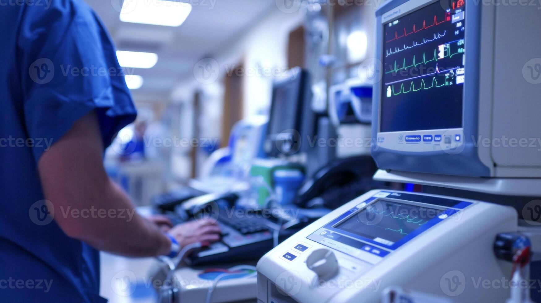 A closeup of a hospital IT spet entering data into a predictive analytics program that helps determine when critical medical equipment may need maintenance or replacement photo