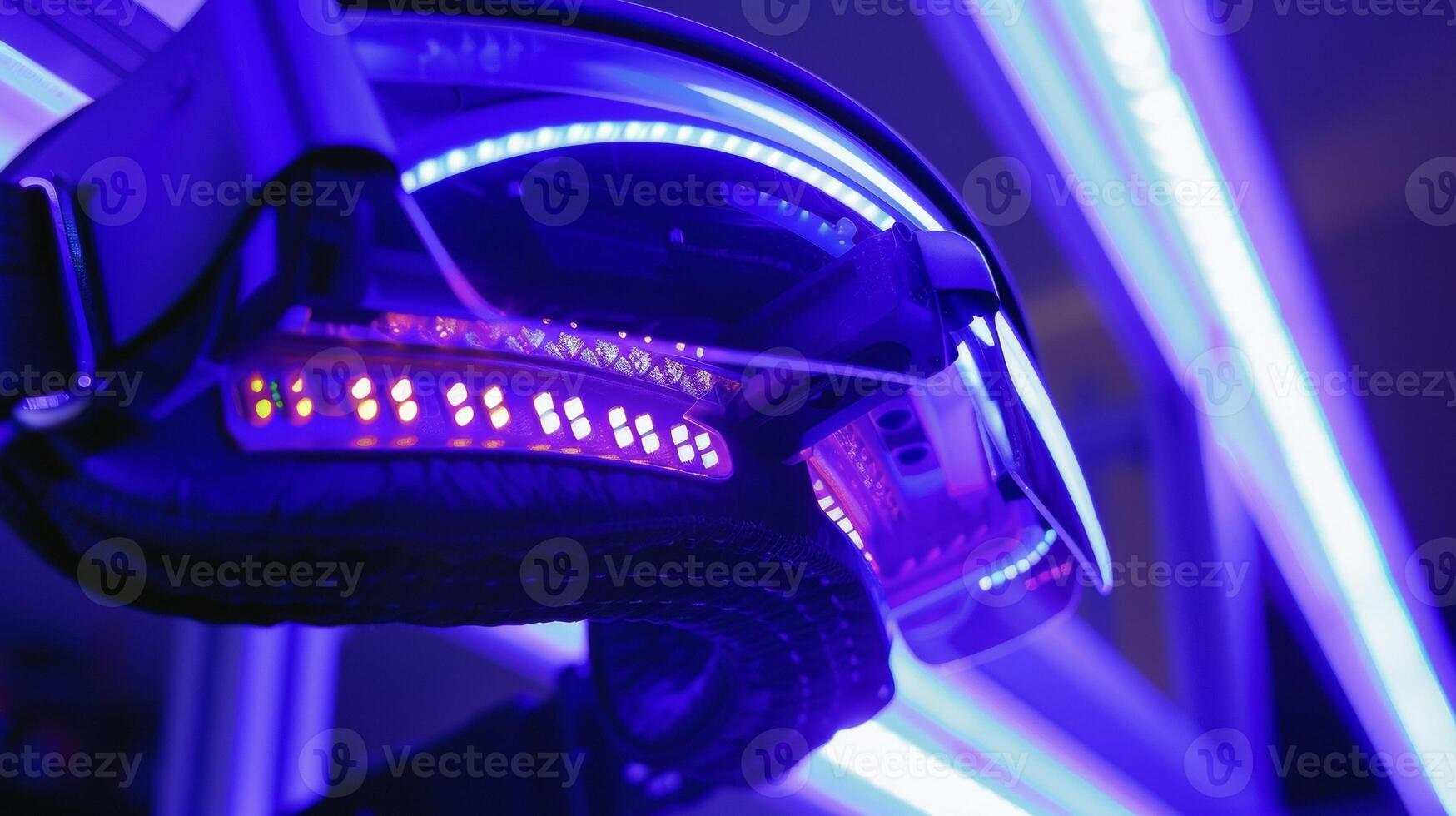 An upclose look at a UV detection headband equipped with sensors and a toggle button for easy access to realtime UV measurements photo