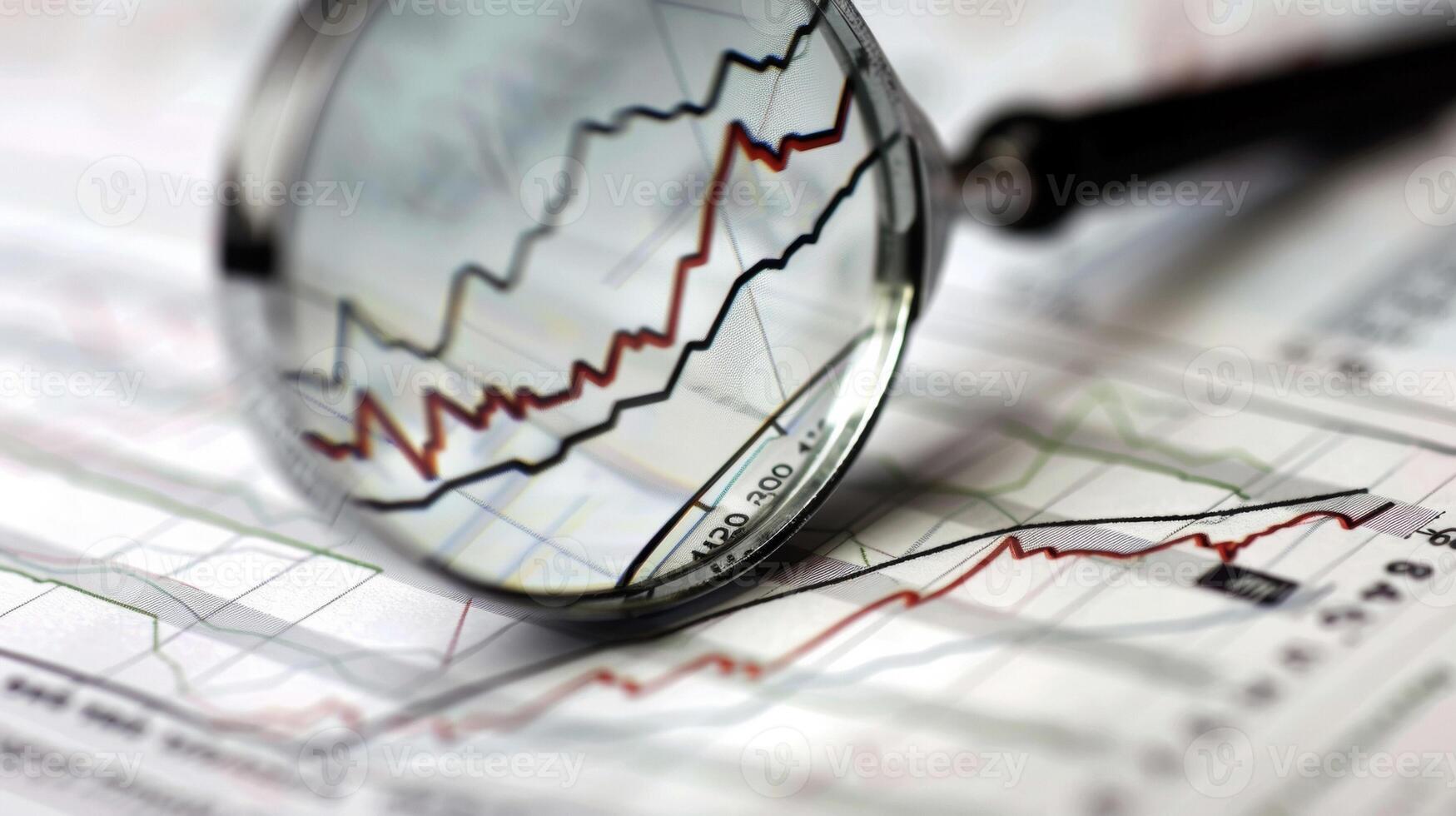 A graph with a line indicating the increase in number of cases over time accompanied by a magnifying glass symbolizing the close monitoring of data photo