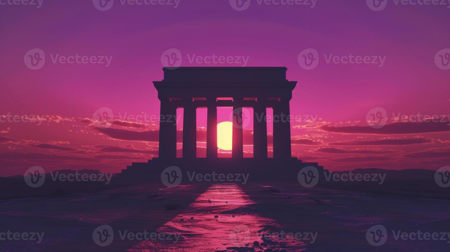 An iconic monument silhouetted against a magnificent backdrop of a purplestreaked horizon as the day comes to an end photo