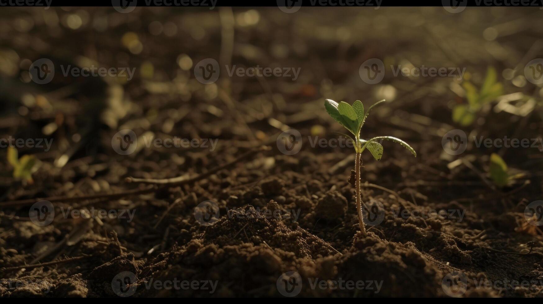 Slowly the seedling emerges from the soil eagerly reaching towards the warmth of the sun photo
