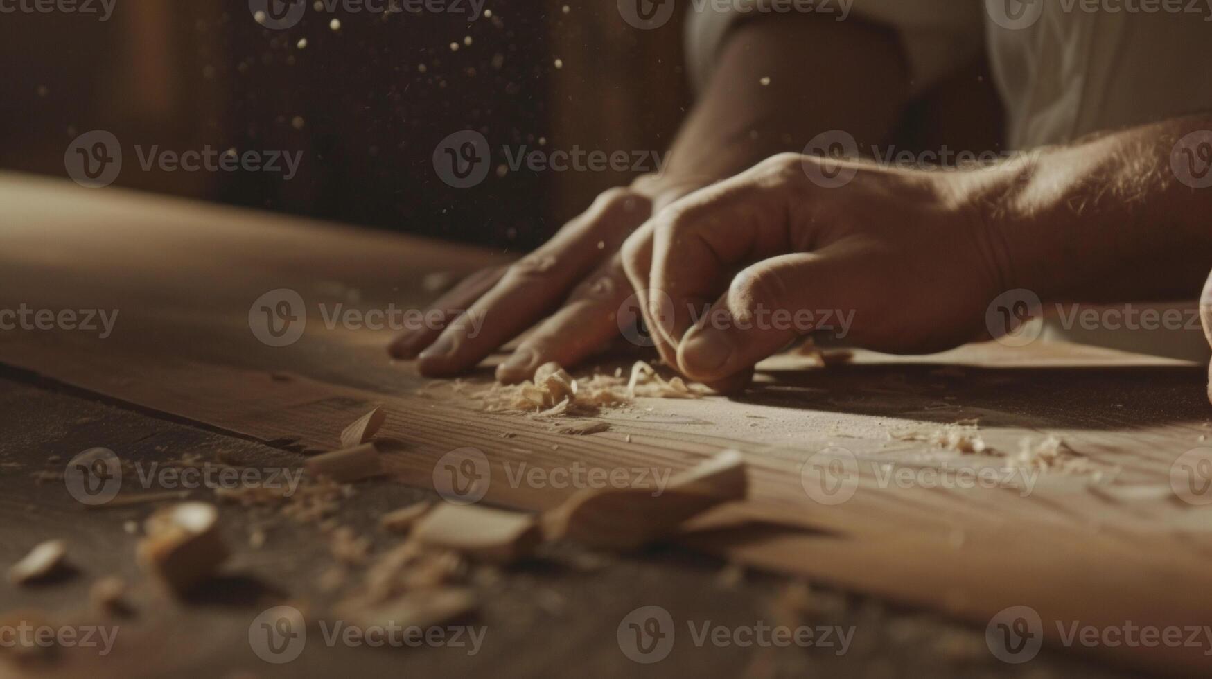 A woodworker using precise measurements and tools to shape the wood into a table his skilled hands ensuring every piece is and joined perfectly photo