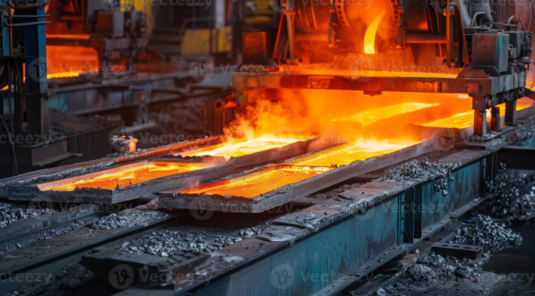 Worker in industrial factory working on steel production manufacturing line photo