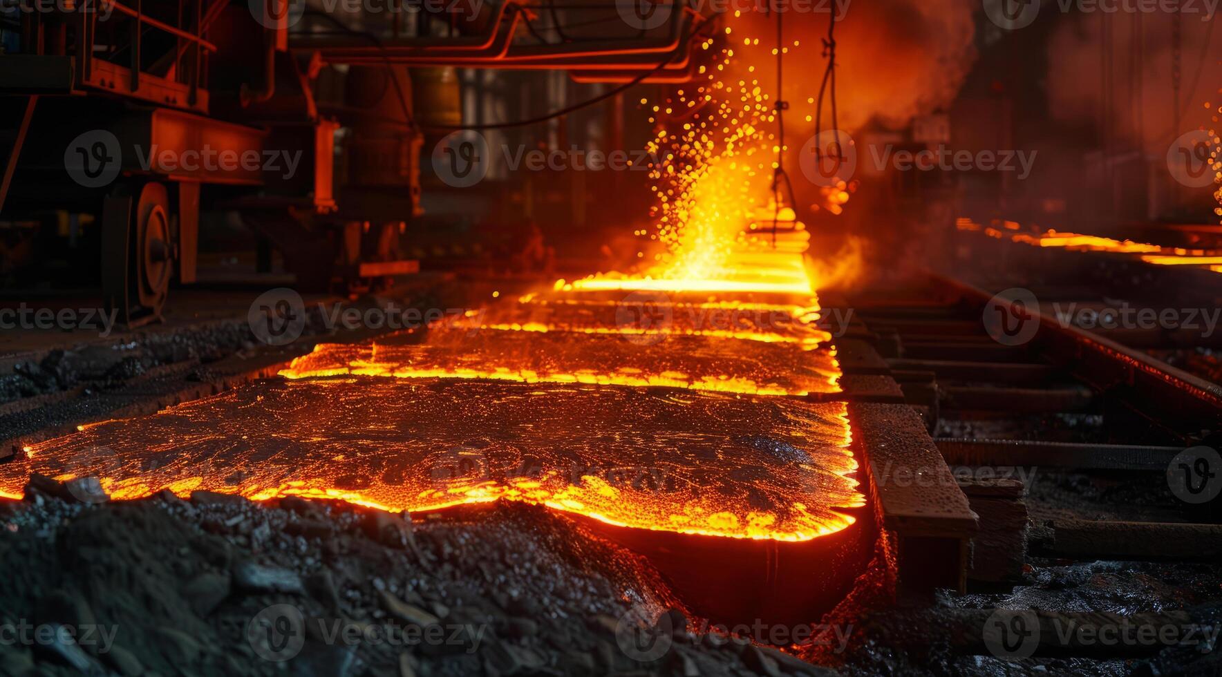 Worker in industrial factory working on steel production manufacturing line photo
