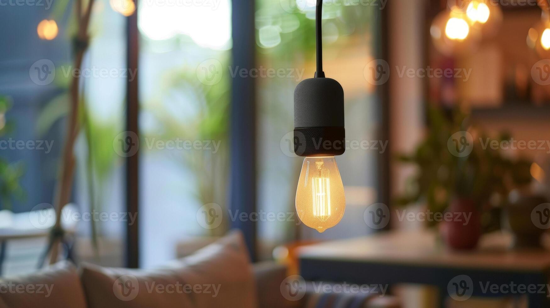 A closeup of a smart light bulb with a builtin speaker allowing for music to be played directly from the bulb photo
