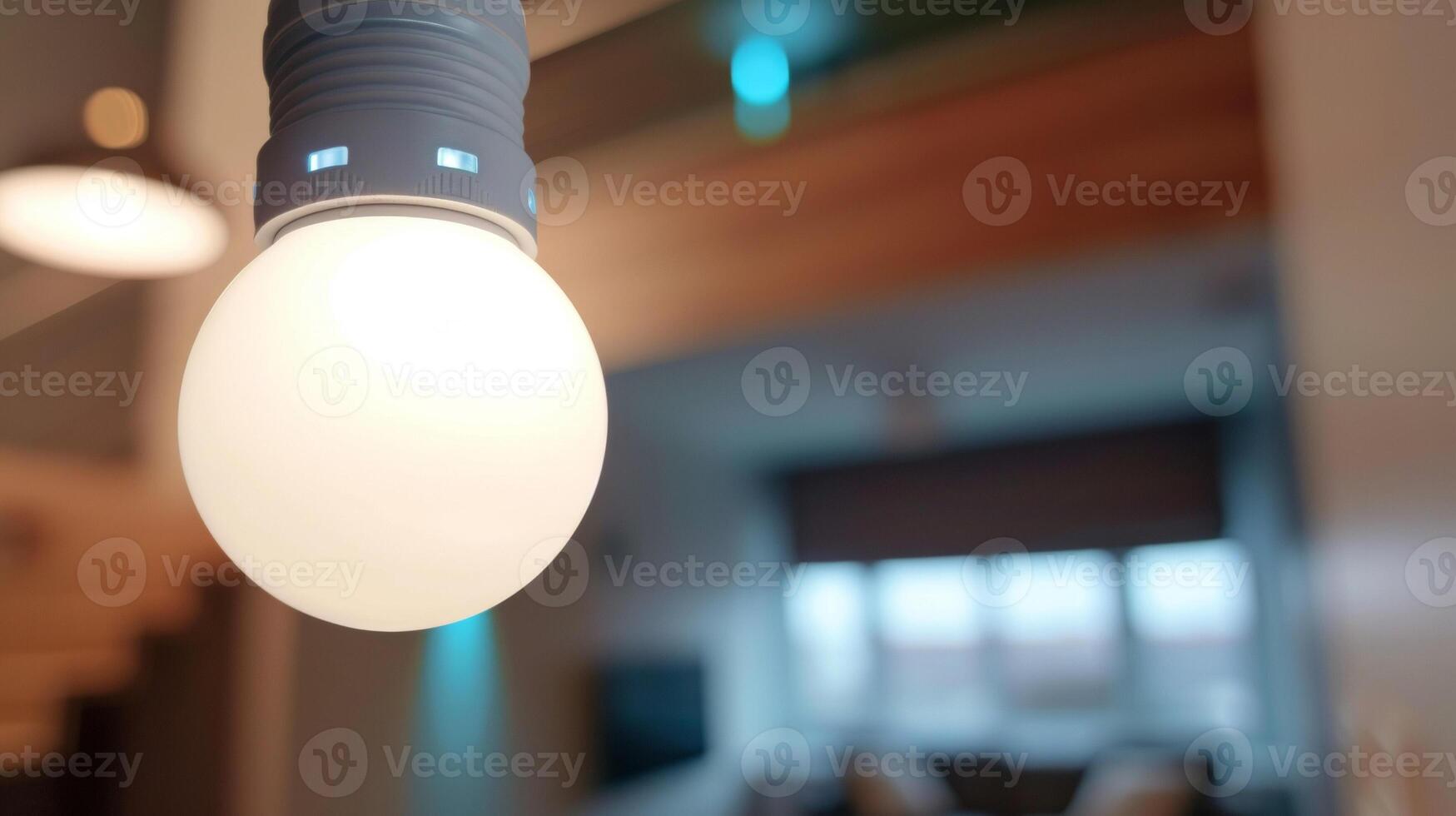 A closeup of a smart light bulb with a motion sensor automatically turning on when someone enters the room for added security and convenience photo