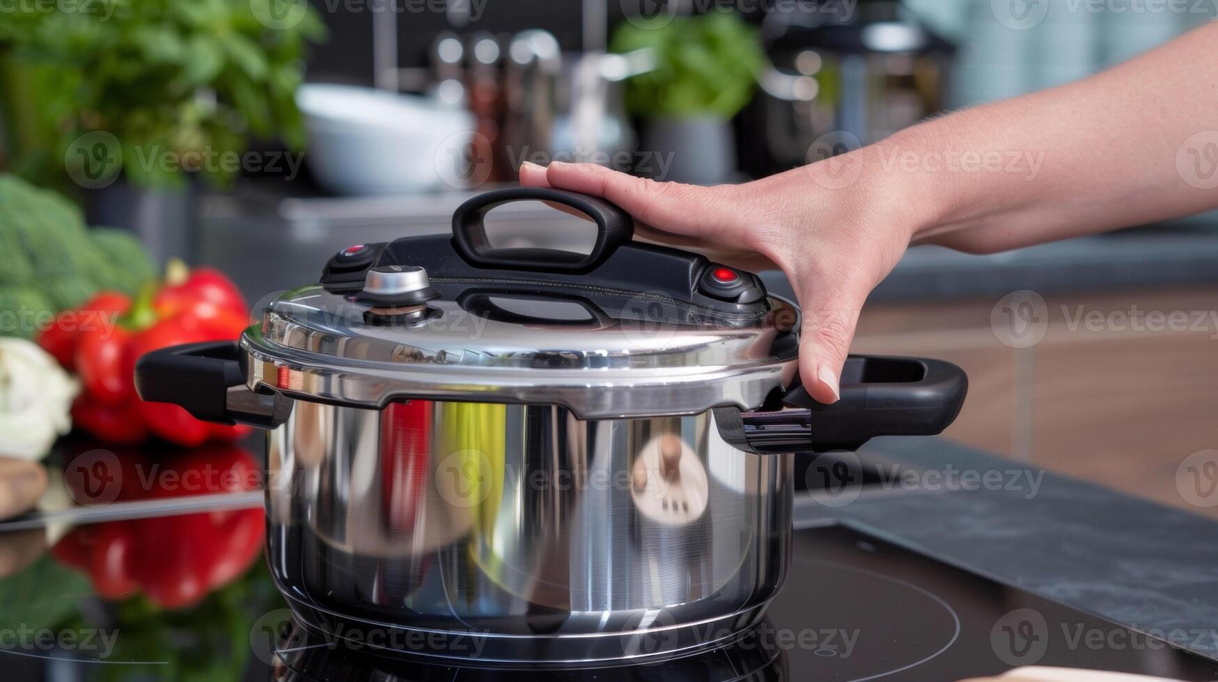 The handle of the pressure cooker made of heatresistant material for safe and easy handling photo