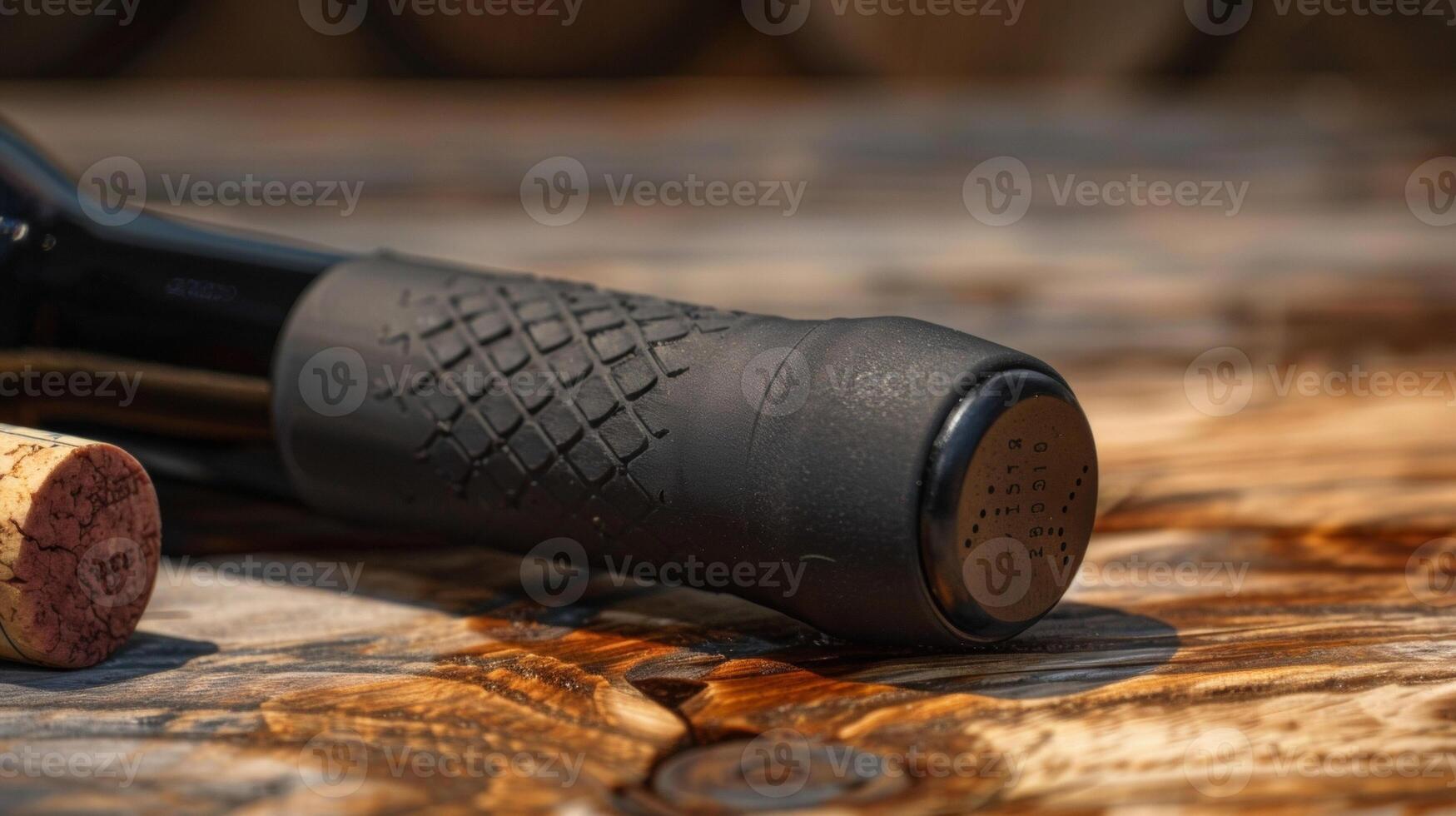 The rubberized grip on the handle of the wine or providing a comfortable and secure hold while removing corks photo
