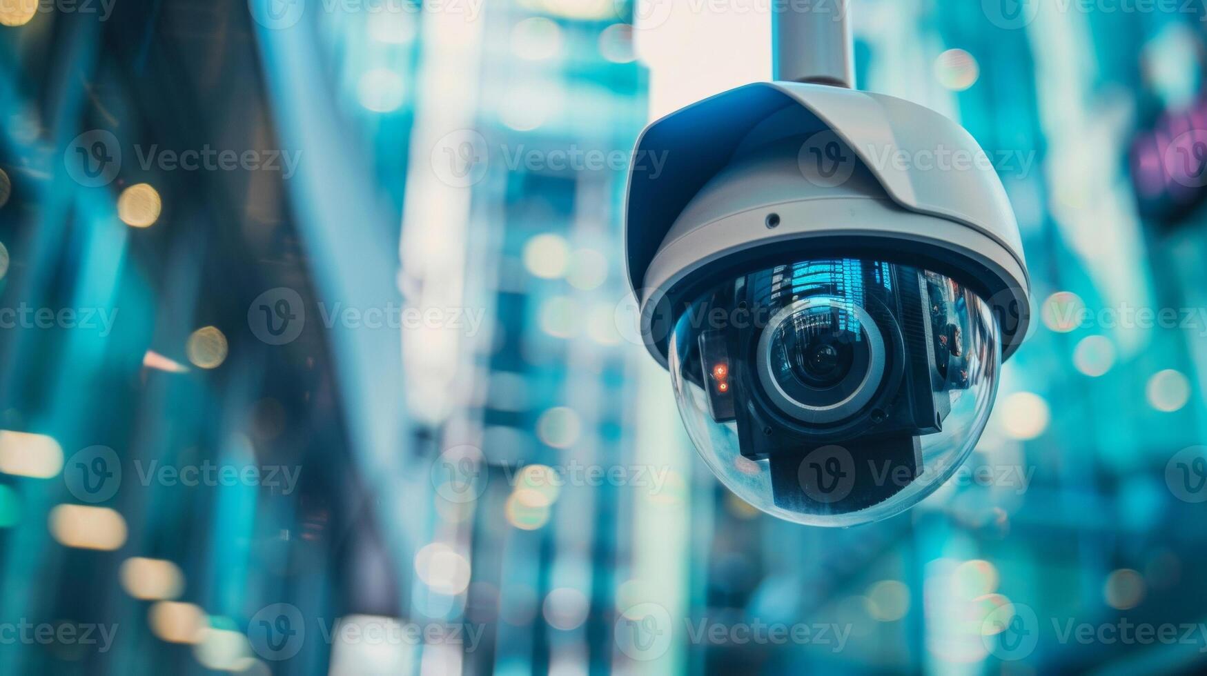 A detailed view of a security camera mounted on a swivel able to rotate and follow any movement within its designated area photo