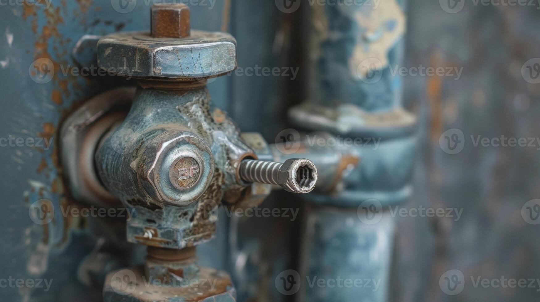 A closeup of a radiator valve with a small key inserted to control the flow of hot water and adjust the temperature photo