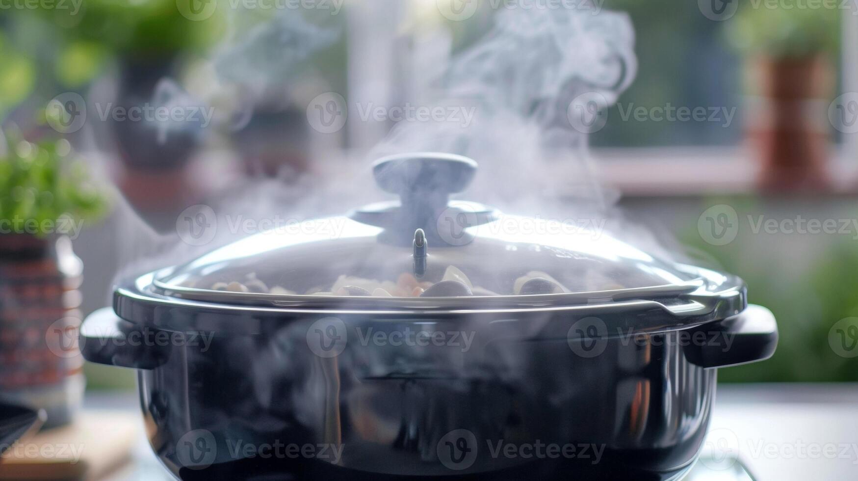 The steam vent on top of a crockpot allowing excess heat to escape during cooking photo