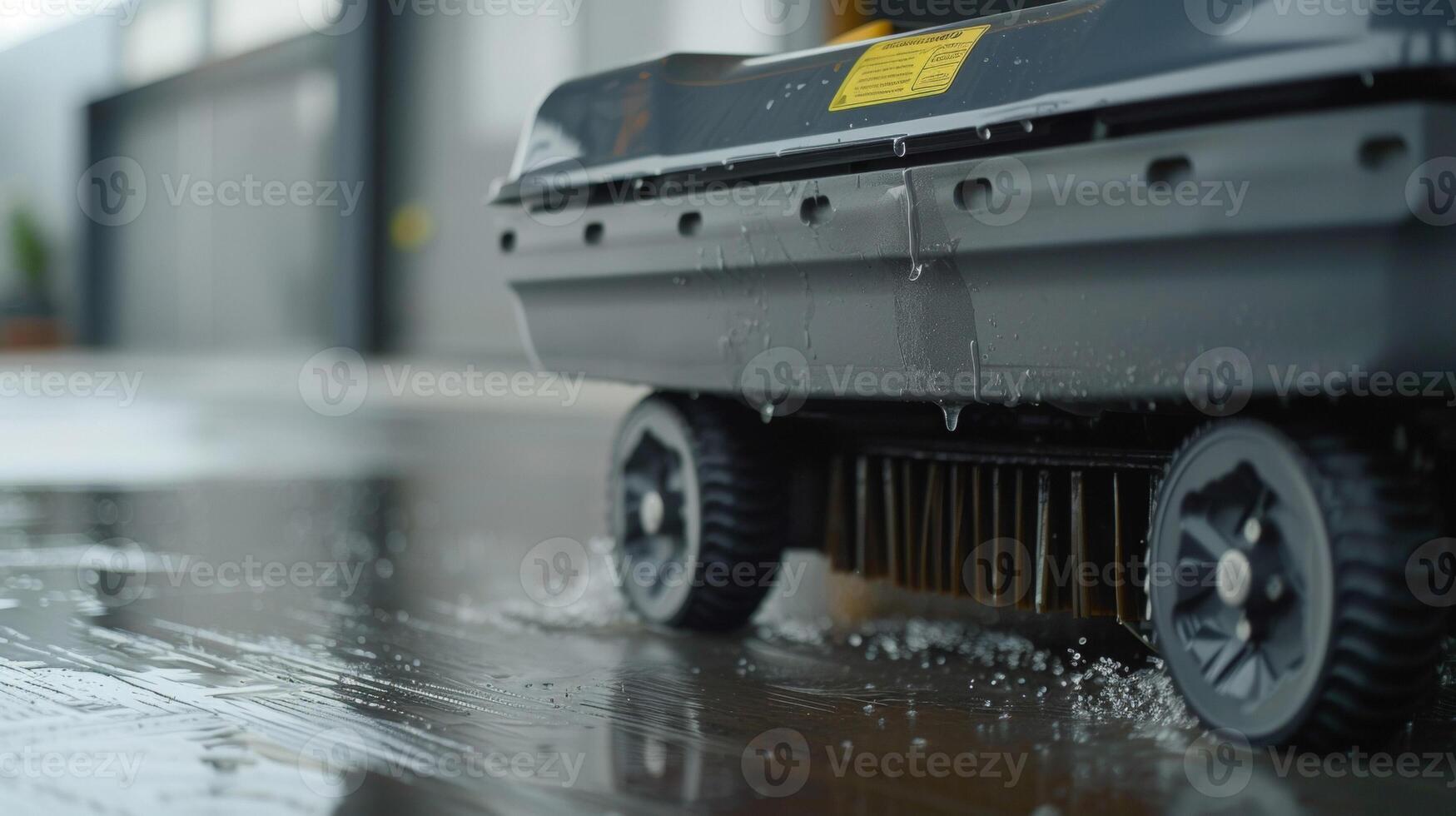 A shot of the brooms wheels allowing for smooth movement and reduced strain on the users arm photo