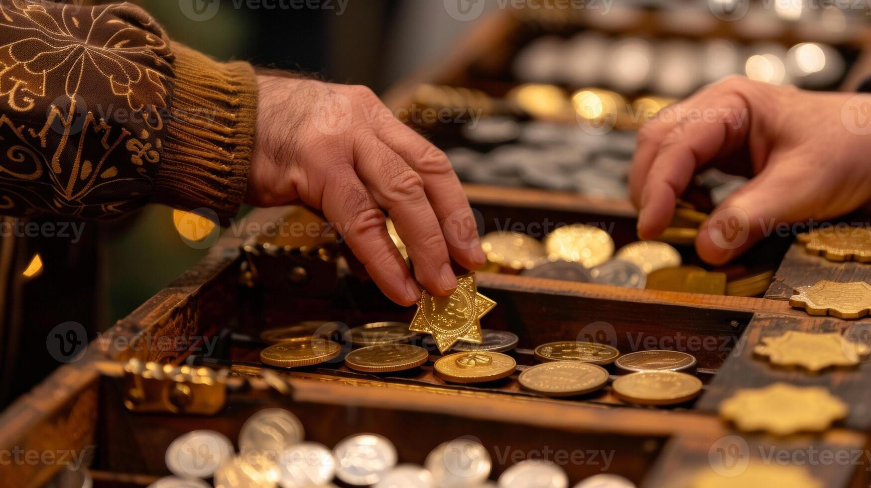 The jingle of coins in charity tzedakah boxes reminding us to share our blessings with others during this time of giving photo