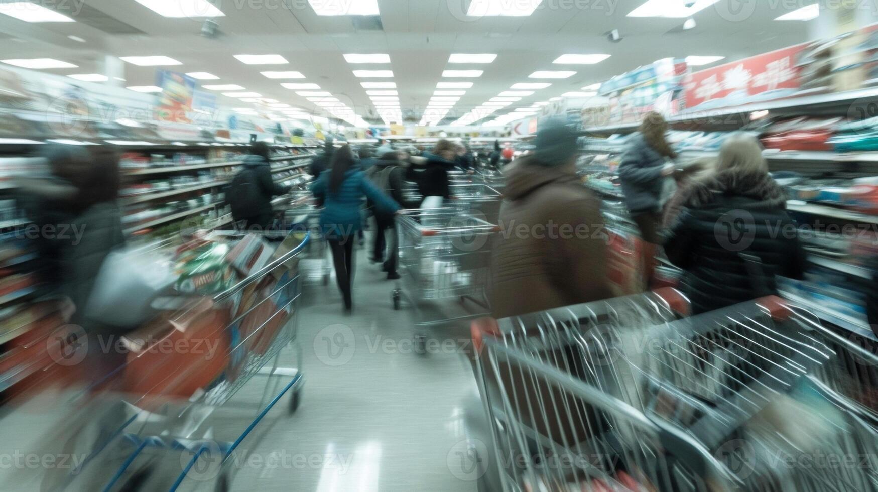 A blur of hands as shoppers frantically grab items off the shelves trying not to miss out on the limitedquantity deals photo