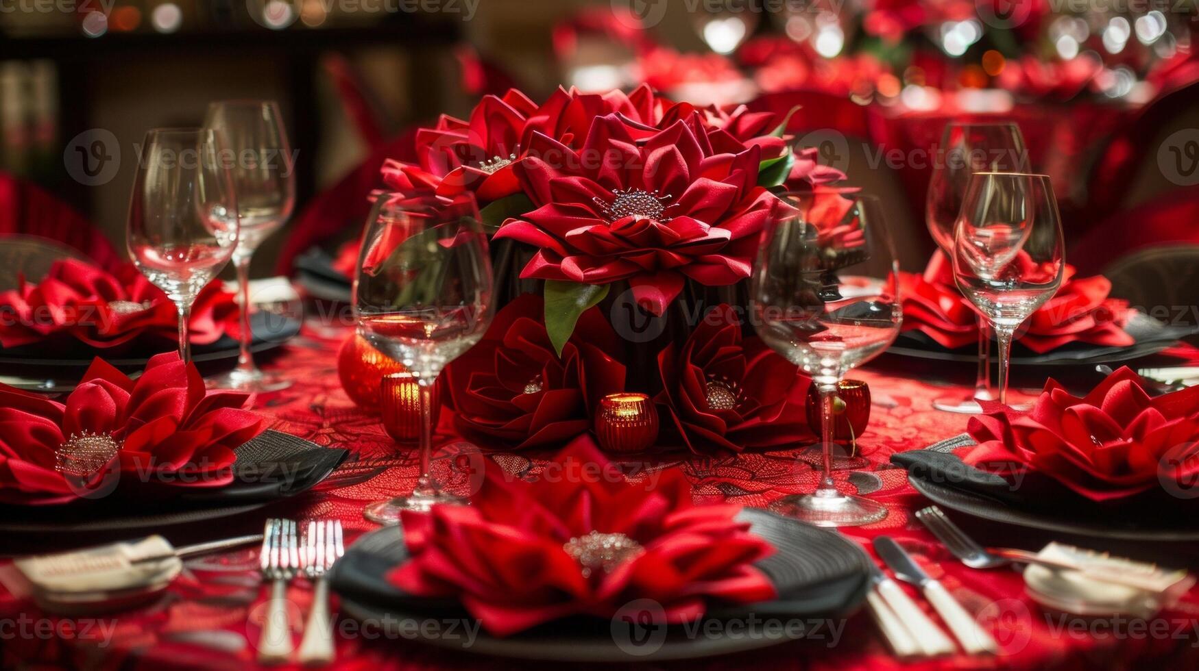 The table was adorned with intricately folded red napkins in the shape of flowers a symbol of prosperity and growth in honor of Chinese New Year photo
