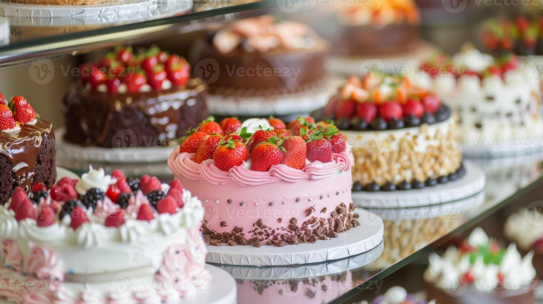 A local bakery is buzzing with activity as bakers work tirelessly to create beautiful custommade cakes for Mothers Day celebrations. The display case is filled with a variet photo