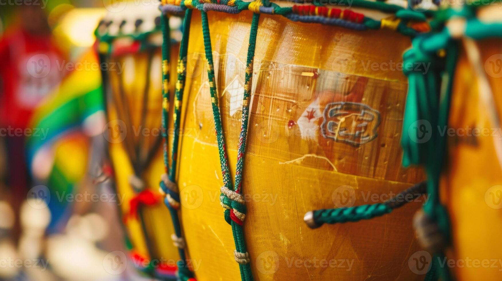 A closeup of a traditional Brazilian drum used in samba music symbolizing the important role that music and dance play in the lively celebrations of Carnival photo