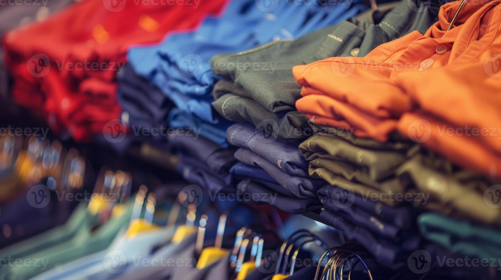 Rows of neatly folded uniforms and dress code approved clothing ready for the first day of school photo